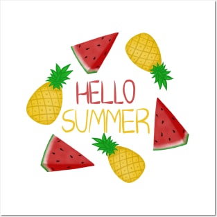 Hello Summer tropical fruits Posters and Art